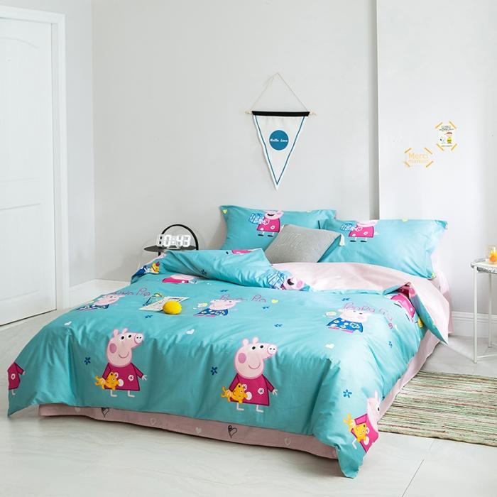 91家纺网 家纺一手货源 找家纺 窝米 2019全棉13372减龄卡通系列四件套床单款 佩奇