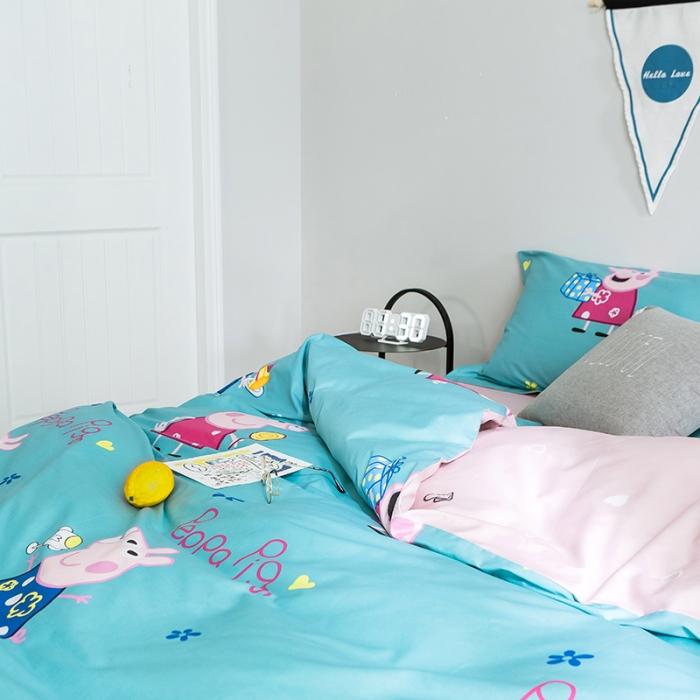 91家纺网 家纺一手货源 找家纺 窝米 2019全棉13372减龄卡通系列四件套床单款 佩奇