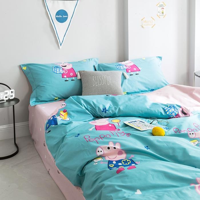 91家纺网 家纺一手货源 找家纺 窝米 2019全棉13372减龄卡通系列四件套床单款 佩奇