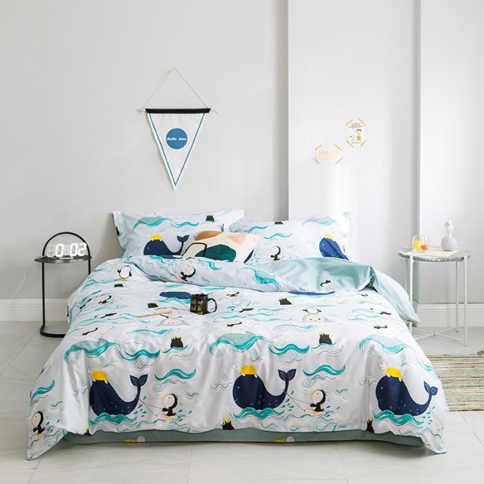 91家纺网 家纺一手货源 找家纺 窝米 2019全棉13372减龄卡通系列四件套床单款漂流旅行