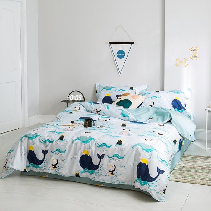 91家纺网 家纺一手货源 找家纺 窝米 2019全棉13372减龄卡通系列四件套床单款漂流旅行