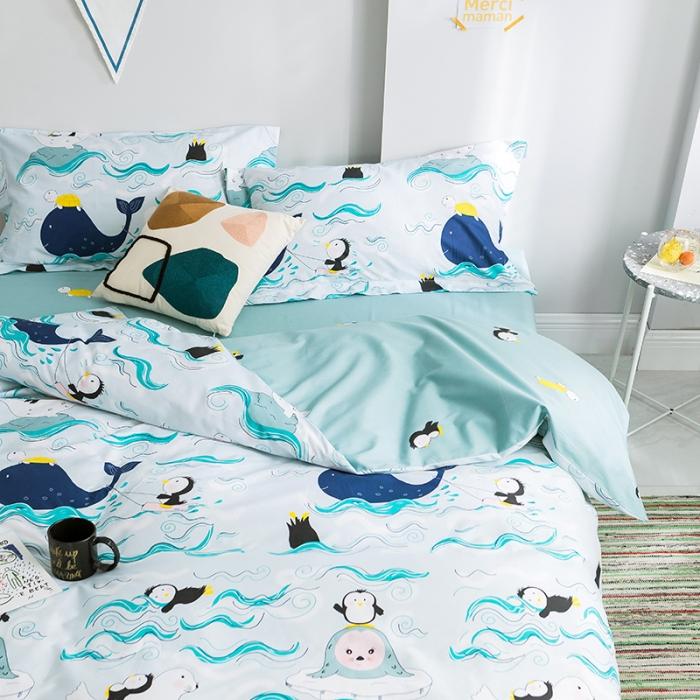 91家纺网 家纺一手货源 找家纺 窝米 2019全棉13372减龄卡通系列四件套床单款漂流旅行