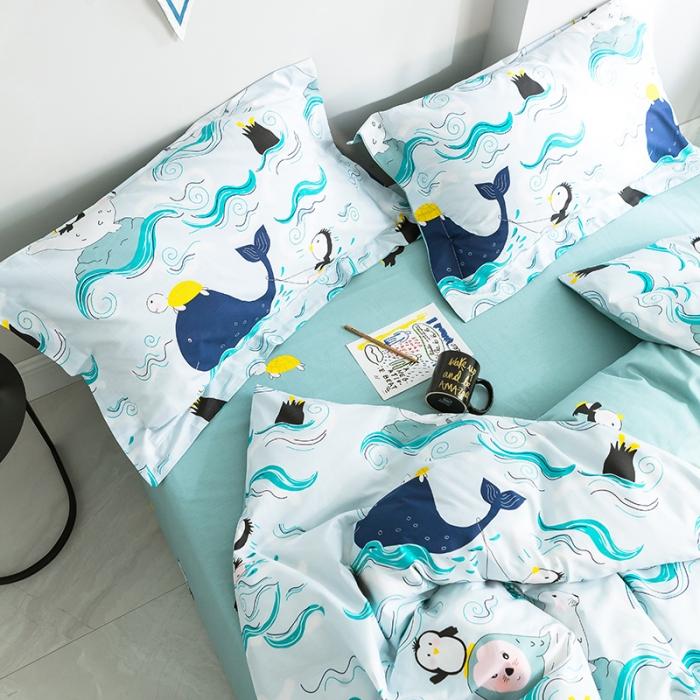 91家纺网 家纺一手货源 找家纺 窝米 2019全棉13372减龄卡通系列四件套床单款漂流旅行