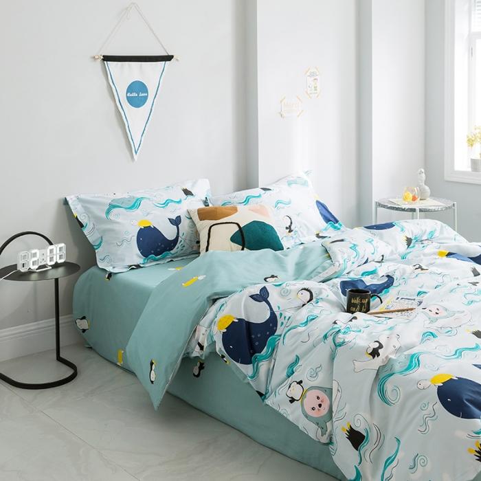 91家纺网 家纺一手货源 找家纺 窝米 2019全棉13372减龄卡通系列四件套床单款漂流旅行