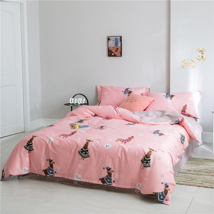 91家纺网 家纺一手货源 找家纺 窝米 2019全棉13372减龄卡通系列四件套床单款 羊驼