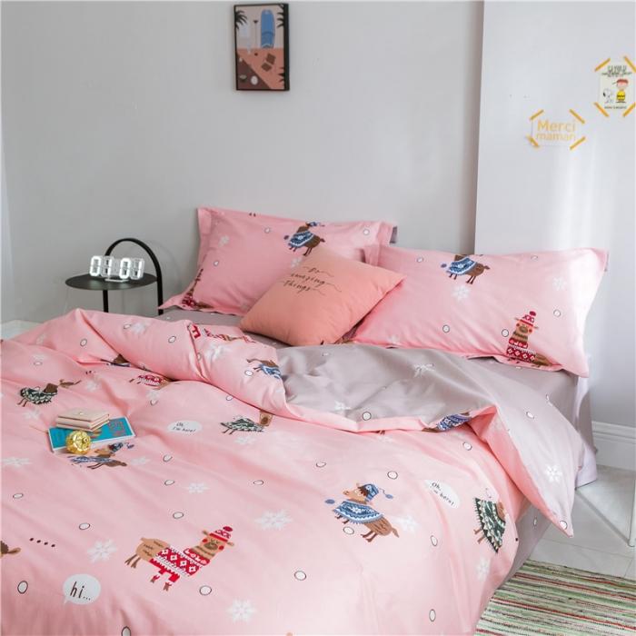 91家纺网 家纺一手货源 找家纺 窝米 2019全棉13372减龄卡通系列四件套床单款 羊驼