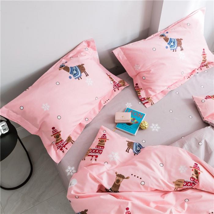 91家纺网 家纺一手货源 找家纺 窝米 2019全棉13372减龄卡通系列四件套床单款 羊驼