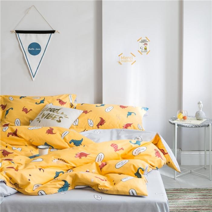 91家纺网 家纺一手货源 找家纺 窝米 2019全棉13372减龄卡通系列四件套床单款原始恐龙