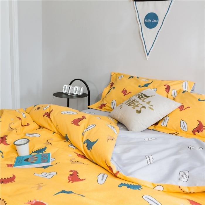 91家纺网 家纺一手货源 找家纺 窝米 2019全棉13372减龄卡通系列四件套床单款原始恐龙
