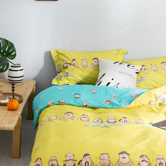 91家纺网 家纺一手货源 找家纺 窝米2019全棉13372卡通花卉系列四件套床单款巴黎大叔黄