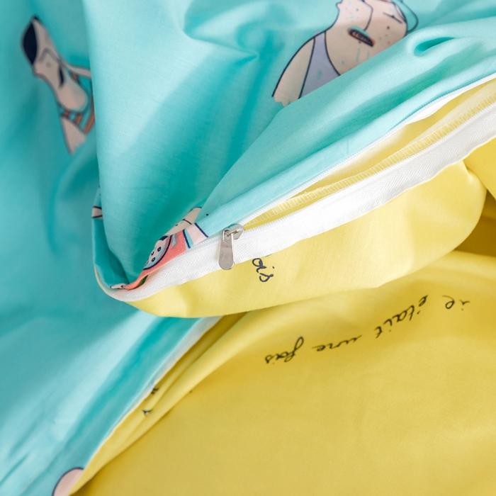 91家纺网 家纺一手货源 找家纺 窝米2019全棉13372卡通花卉系列四件套床单款巴黎大叔蓝