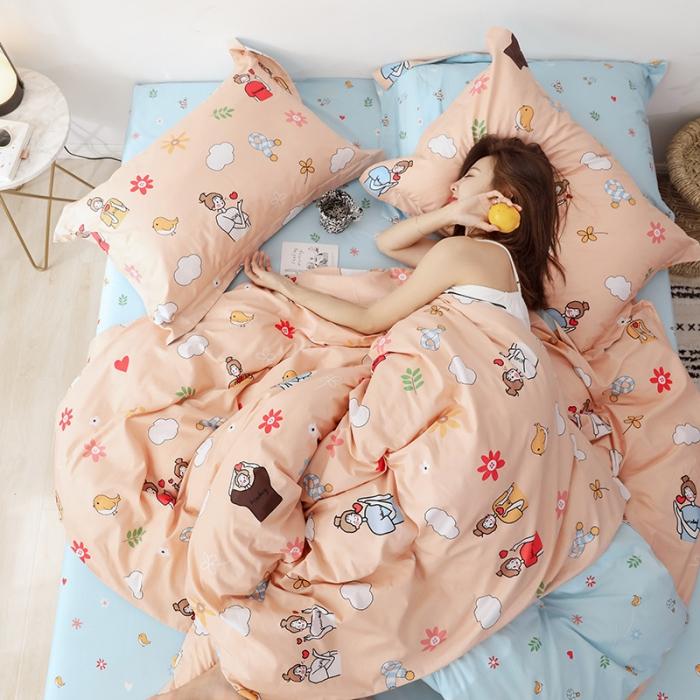 91家纺网 家纺一手货源 找家纺 窝米 2019全棉13372卡通花卉系列四件套床单款 比心