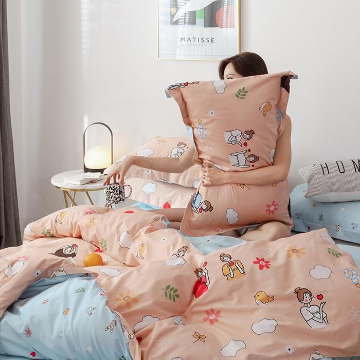 91家纺网 家纺一手货源 找家纺 窝米 2019全棉13372卡通花卉系列四件套床单款 比心