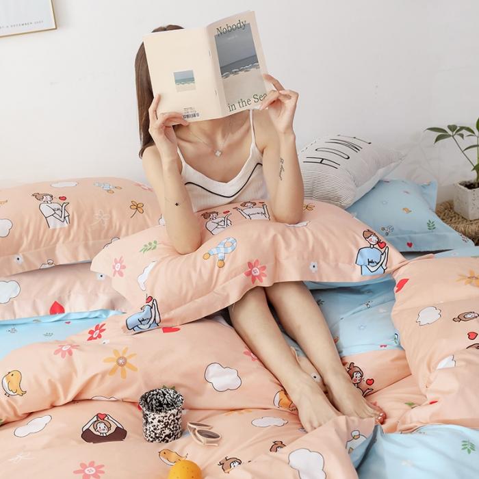 91家纺网 家纺一手货源 找家纺 窝米 2019全棉13372卡通花卉系列四件套床单款 比心