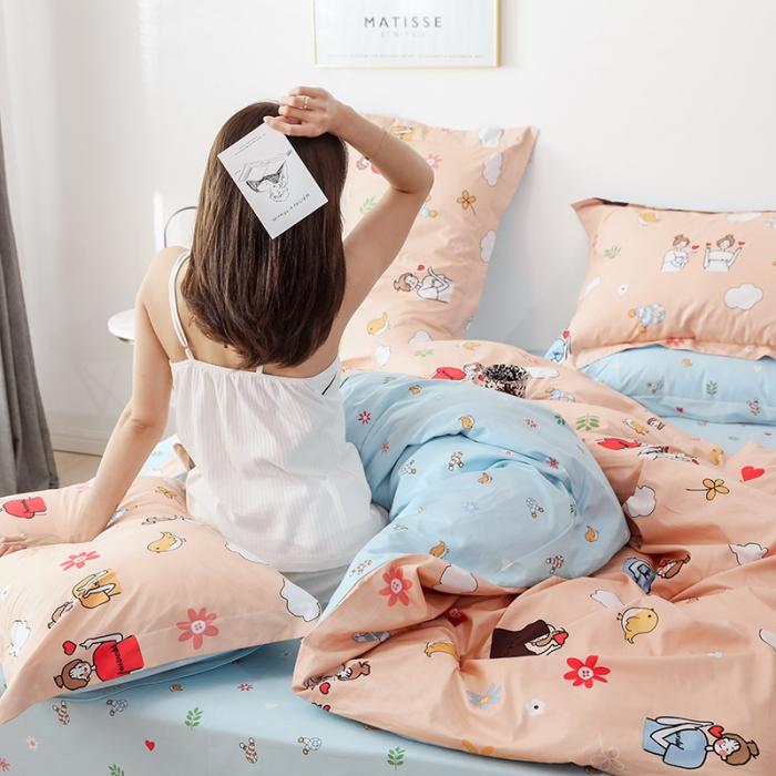 91家纺网 家纺一手货源 找家纺 窝米 2019全棉13372卡通花卉系列四件套床单款 比心