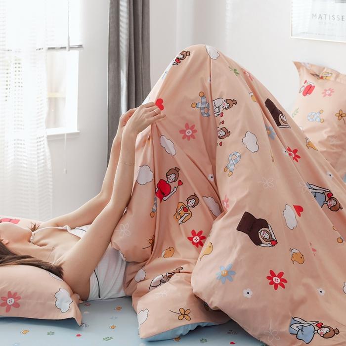 91家纺网 家纺一手货源 找家纺 窝米 2019全棉13372卡通花卉系列四件套床单款 比心