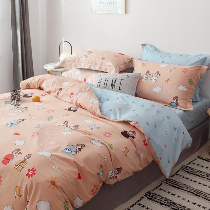 91家纺网 家纺一手货源 找家纺 窝米 2019全棉13372卡通花卉系列四件套床单款 比心