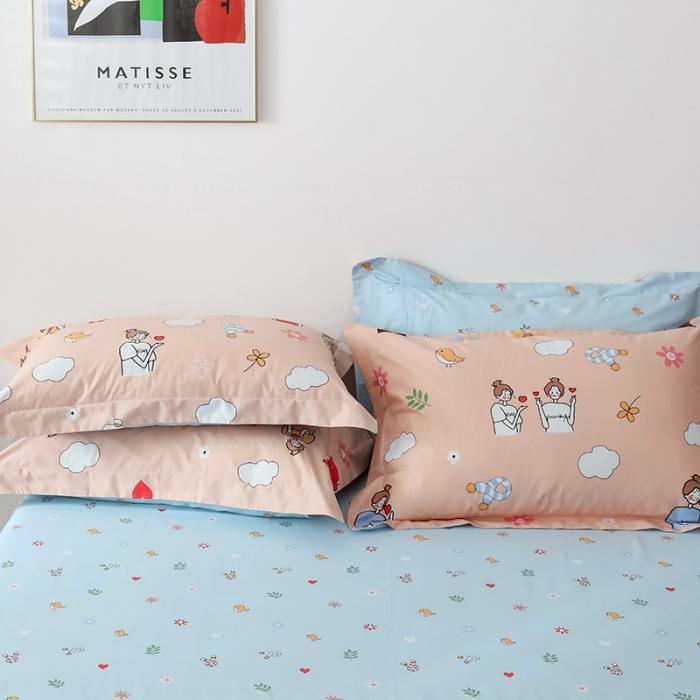 91家纺网 家纺一手货源 找家纺 窝米 2019全棉13372卡通花卉系列四件套床单款 比心