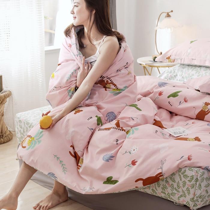 91家纺网 家纺一手货源 找家纺 窝米2019全棉13372卡通花卉系列四件套床单款猴子的故事