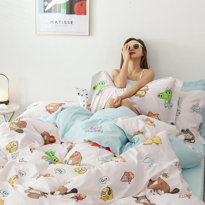 91家纺网 家纺一手货源 找家纺 窝米 2019全棉13372卡通花卉系列四件套床单款 萌宝