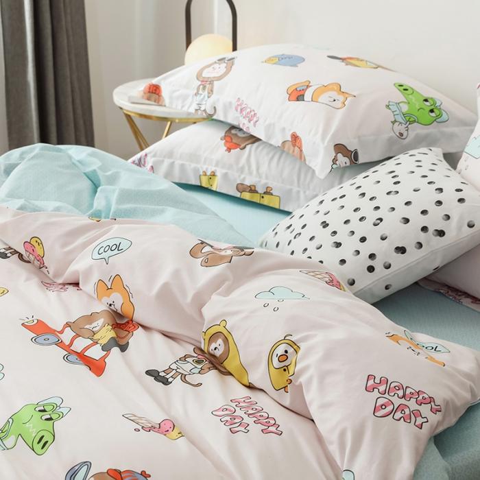 91家纺网 家纺一手货源 找家纺 窝米 2019全棉13372卡通花卉系列四件套床单款 萌宝