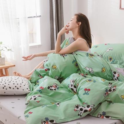 窝米 2019全棉13372卡通花卉系列四件套床单款 奶牛场