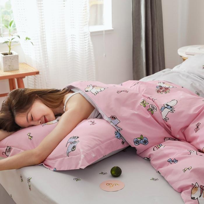 91家纺网 家纺一手货源 找家纺 窝米 2019全棉13372卡通花卉系列四件套床单款 牛头狗