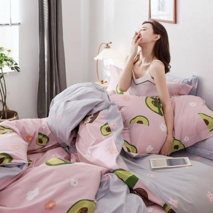 窝米2019全棉13372卡通花卉系列四件套床单款牛油果女孩