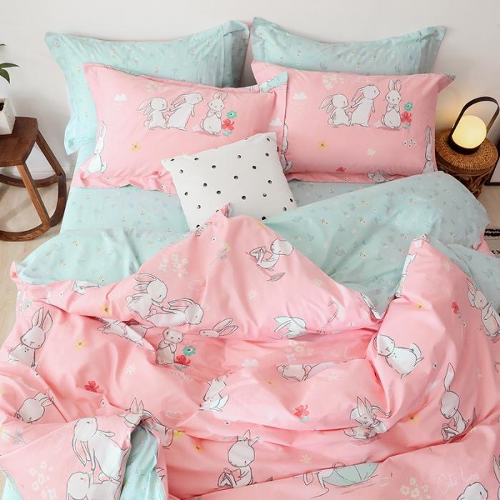 91家纺网 家纺一手货源 找家纺 窝米 2019全棉13372卡通花卉系列四件套床单款 兔公主