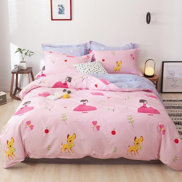 91家纺网 家纺一手货源 找家纺 窝米 2019全棉13372卡通花卉系列四件套床单款小花公主