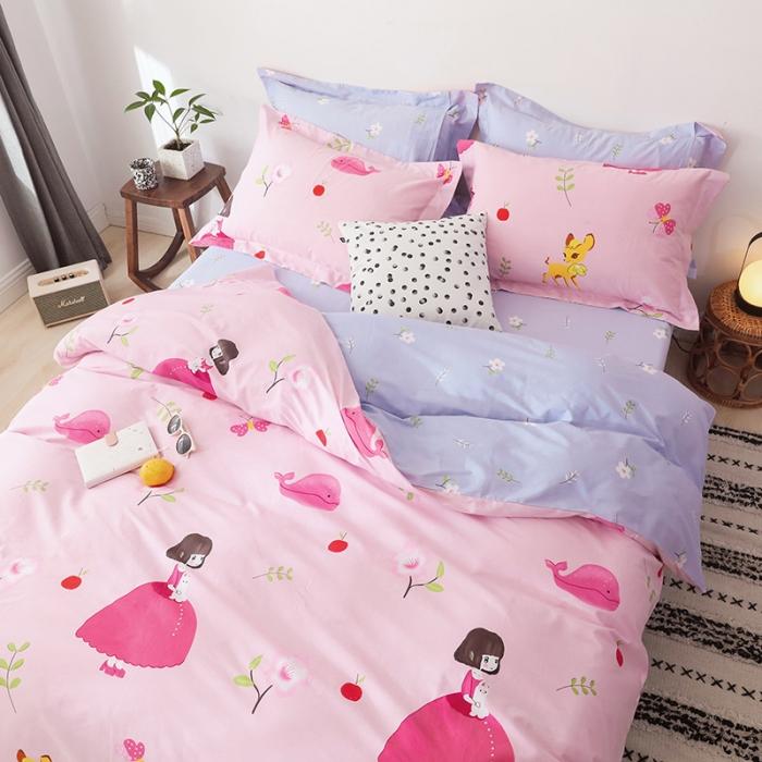 91家纺网 家纺一手货源 找家纺 窝米 2019全棉13372卡通花卉系列四件套床单款小花公主