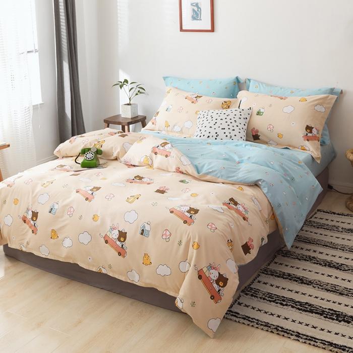 91家纺网 家纺一手货源 找家纺 窝米 2019全棉13372卡通花卉系列四件套床单款熊熊物语