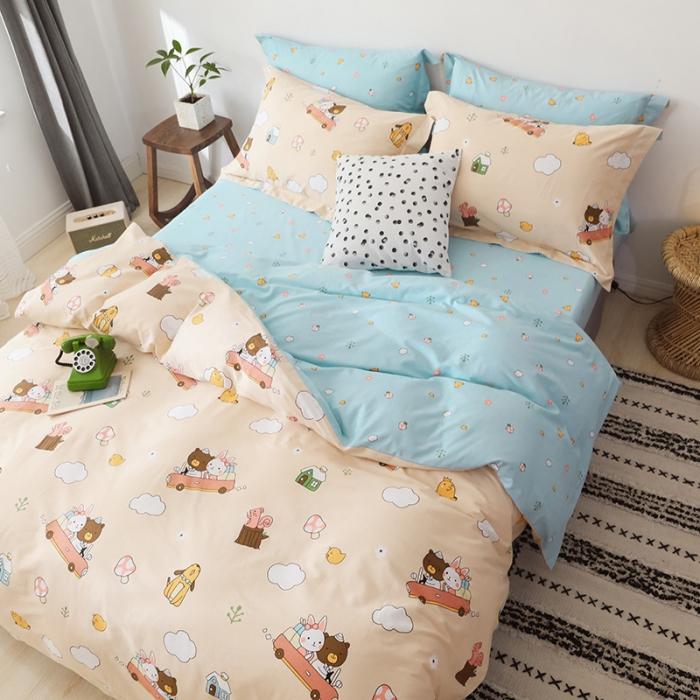 91家纺网 家纺一手货源 找家纺 窝米 2019全棉13372卡通花卉系列四件套床单款熊熊物语