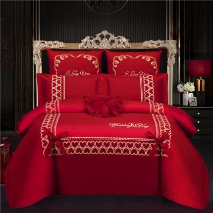 91家纺网 家纺一手货源 找家纺 （总）甜咪咪 2019新款全棉绣花大红婚庆四件套 床盖款