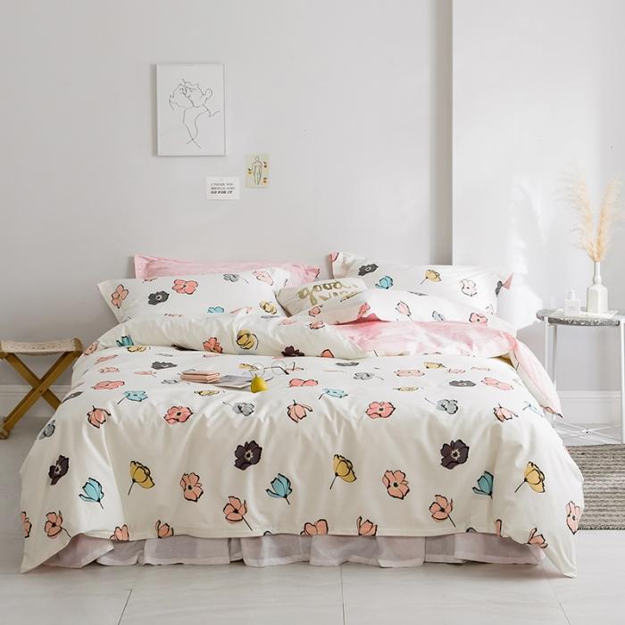 91家纺网 家纺一手货源 找家纺 窝米 2019全棉13372田园花卉系列四件套床单款 彩虹果