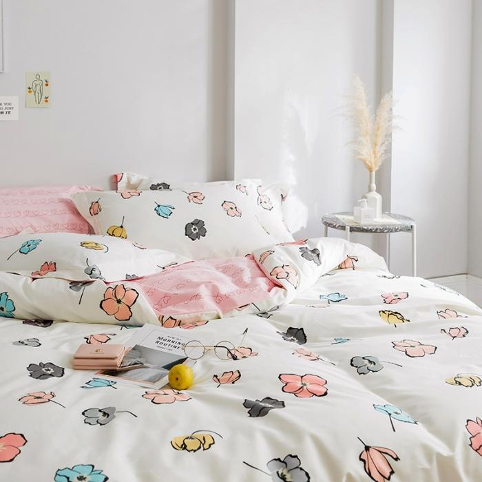 91家纺网 家纺一手货源 找家纺 窝米 2019全棉13372田园花卉系列四件套床单款 彩虹果