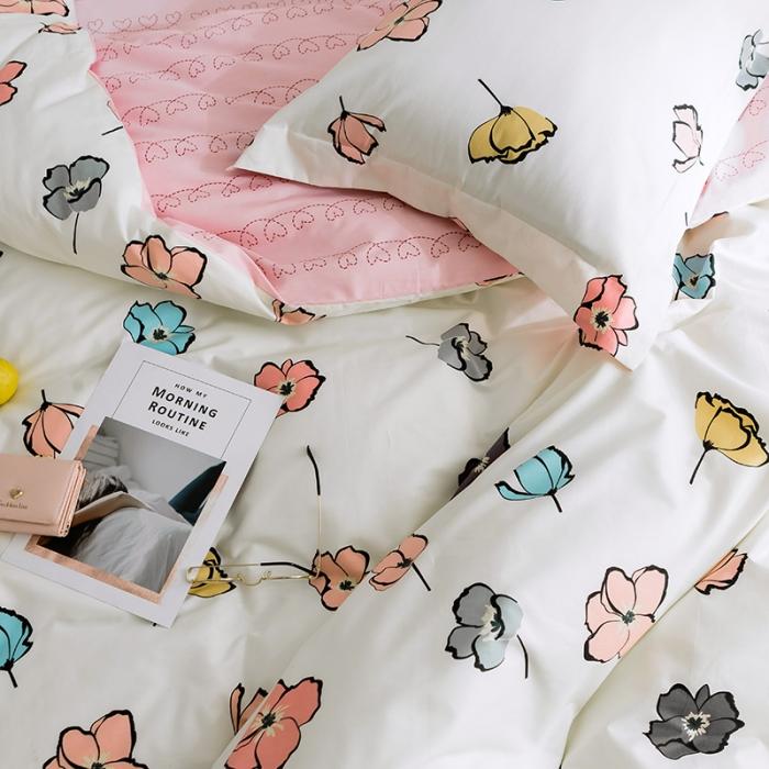 91家纺网 家纺一手货源 找家纺 窝米 2019全棉13372田园花卉系列四件套床单款 彩虹果