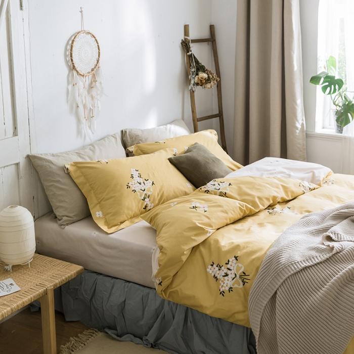 91家纺网 家纺一手货源 找家纺 窝米 2019全棉13372田园花卉系列四件套床单款 沫沫黄