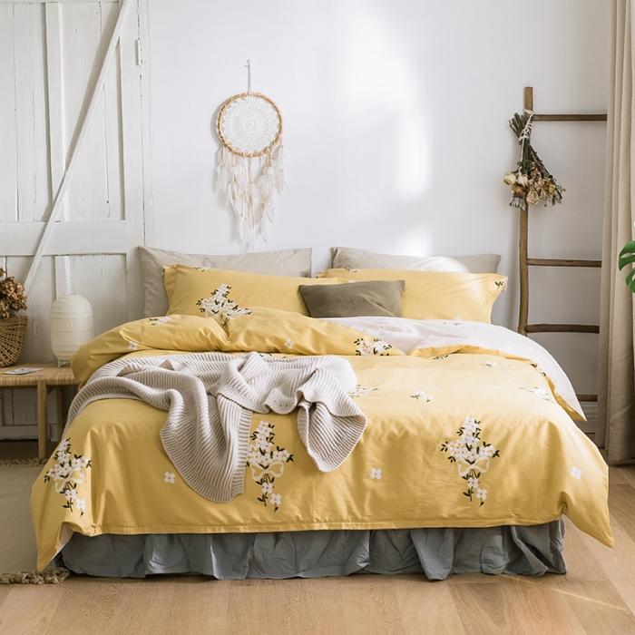 91家纺网 家纺一手货源 找家纺 窝米 2019全棉13372田园花卉系列四件套床单款 沫沫黄