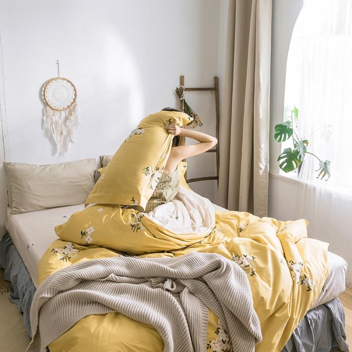 91家纺网 家纺一手货源 找家纺 窝米 2019全棉13372田园花卉系列四件套床单款 沫沫黄