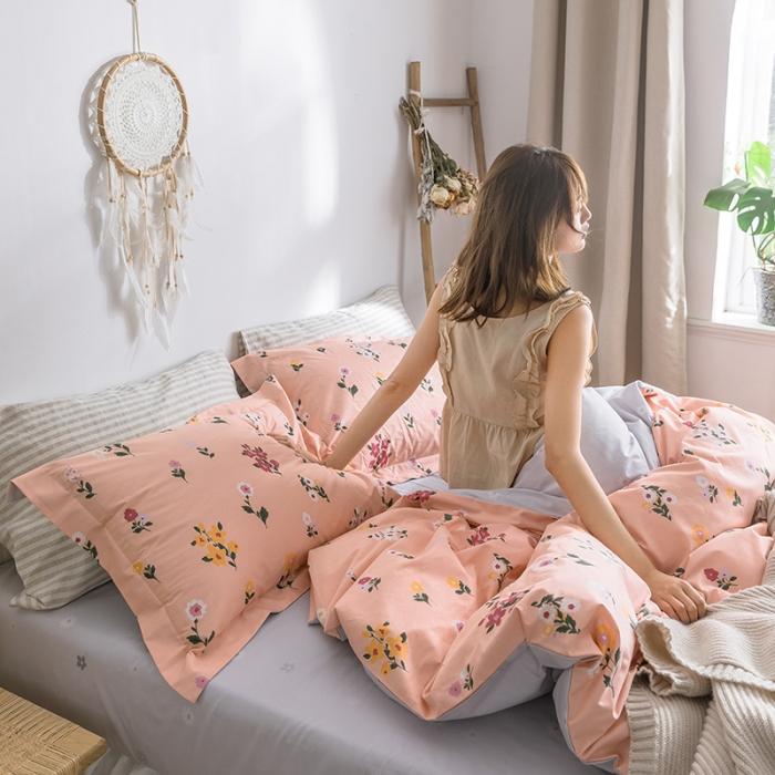 91家纺网 家纺一手货源 找家纺 窝米 2019全棉13372田园花卉系列四件套床单款 木兰橘