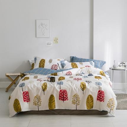 91家纺网 家纺一手货源 找家纺 窝米 2019全棉13372田园花卉系列四件套床单款七彩树林