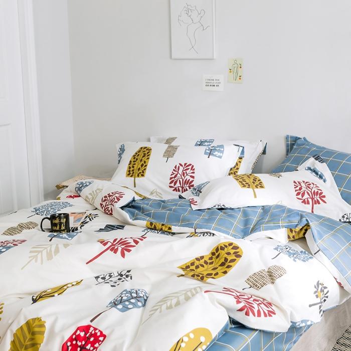 91家纺网 家纺一手货源 找家纺 窝米 2019全棉13372田园花卉系列四件套床单款七彩树林