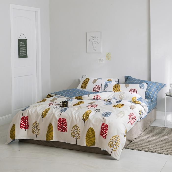 91家纺网 家纺一手货源 找家纺 窝米 2019全棉13372田园花卉系列四件套床单款七彩树林