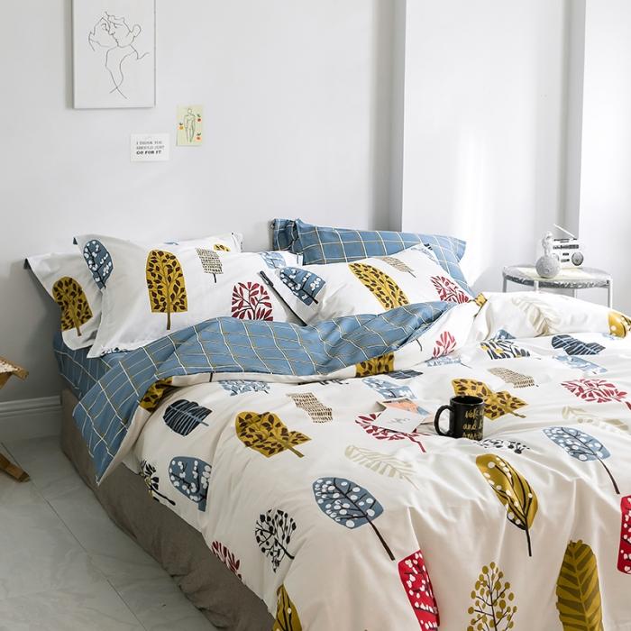 91家纺网 家纺一手货源 找家纺 窝米 2019全棉13372田园花卉系列四件套床单款七彩树林