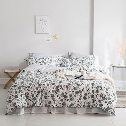 91家纺网 家纺一手货源 找家纺 窝米2019全棉13372田园花卉系列四件套床单款叶落知秋