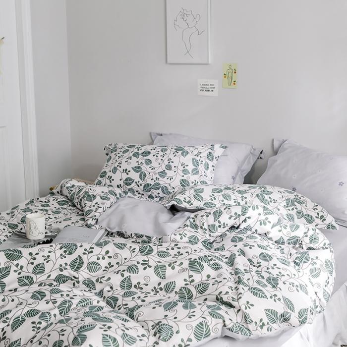 91家纺网 家纺一手货源 找家纺 窝米2019全棉13372田园花卉系列四件套床单款叶落知秋