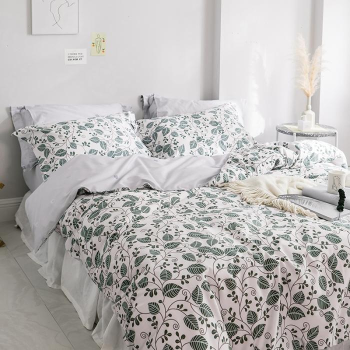 91家纺网 家纺一手货源 找家纺 窝米2019全棉13372田园花卉系列四件套床单款叶落知秋