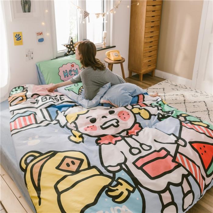 91家纺网 家纺一手货源 找家纺 窝米 2019大版二次元卡通棉加绒四件套床单款 安琪拉