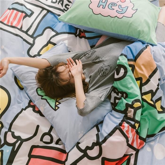 91家纺网 家纺一手货源 找家纺 窝米 2019大版二次元卡通棉加绒四件套床单款 安琪拉